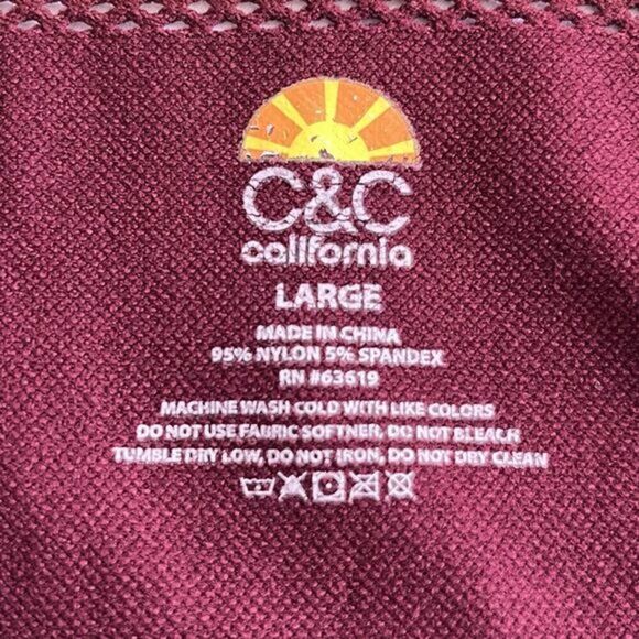 C & C California Full Zip Athletic Jacket Burgundy Size L Mesh Detail Slim Fit - Picture 9 of 10